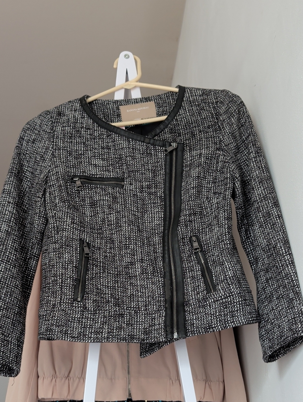 NWT Banana Republic Tweed Moto Side Zip Jacket Black White READ DESCRIPTION